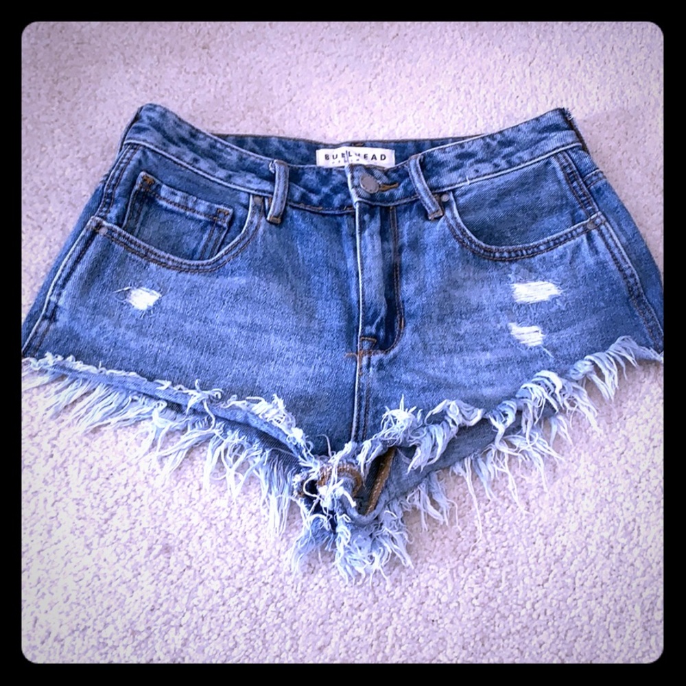 High rise super distressed jean shorts